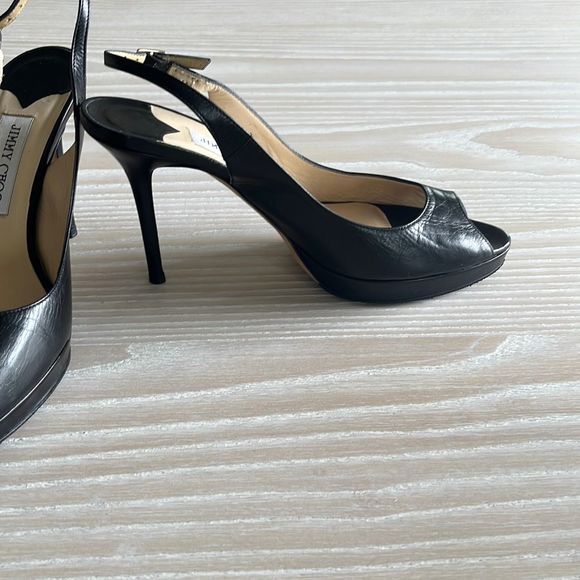 Jimmy Choo Nova Peep-Toe Leather Slingback Platform Pumps Black size 39 - Picture 5 of 14
